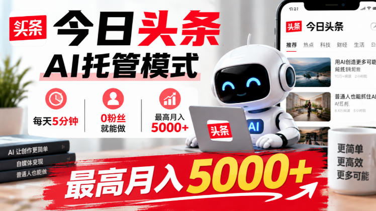 今日头条AI托管模式,每天5分钟,0粉丝就能做,最高月入5000+【揭秘】-鑫梵淘轻创网