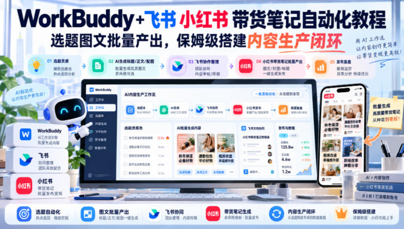 WorkBuddy+飞书小红书带货笔记自动化教程，选题图文批量产出，保姆级搭建内容生产闭环【文档】-鑫梵淘轻创网