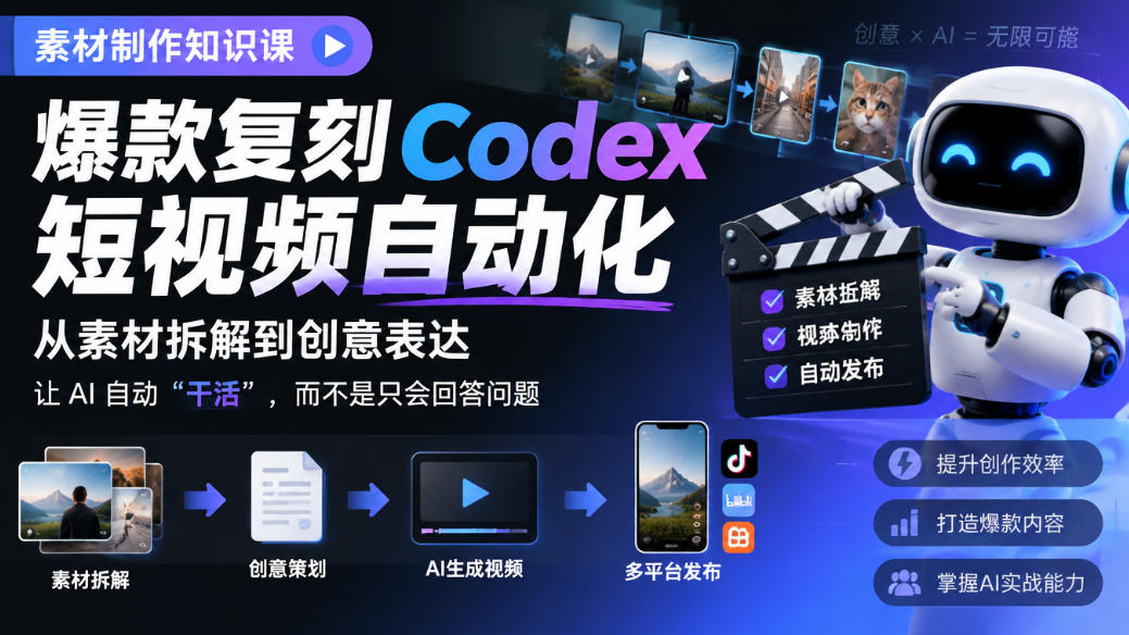 素材制作知识课,爆款复刻Codex短视频自动化,从素材拆解到创意表达,让AI自动“干活”,而不是只会回答问题-鑫梵淘轻创网