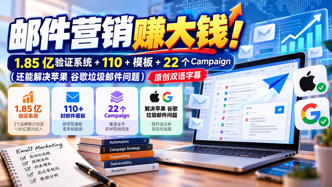 邮件营销赚大钱!1.85亿验证系统+110+模板+22个Campaign(还能解决苹果 谷歌垃圾邮件问题-鑫梵淘轻创网