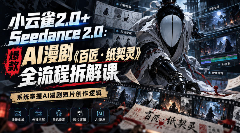 小云雀2.0+Seedance 2.0：爆款AI漫剧《百匠・纸契灵》全流程拆解课，系统掌握AI漫剧短片创作逻辑-鑫梵淘轻创网