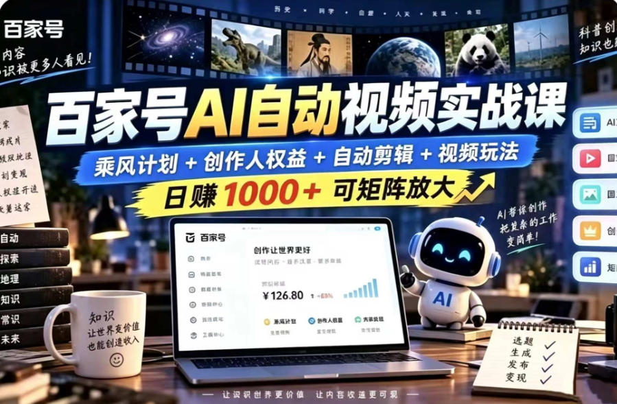 百家号自动矩阵玩法,长期可以做的项目,日入1k+,真正的睡后收入-鑫梵淘轻创网
