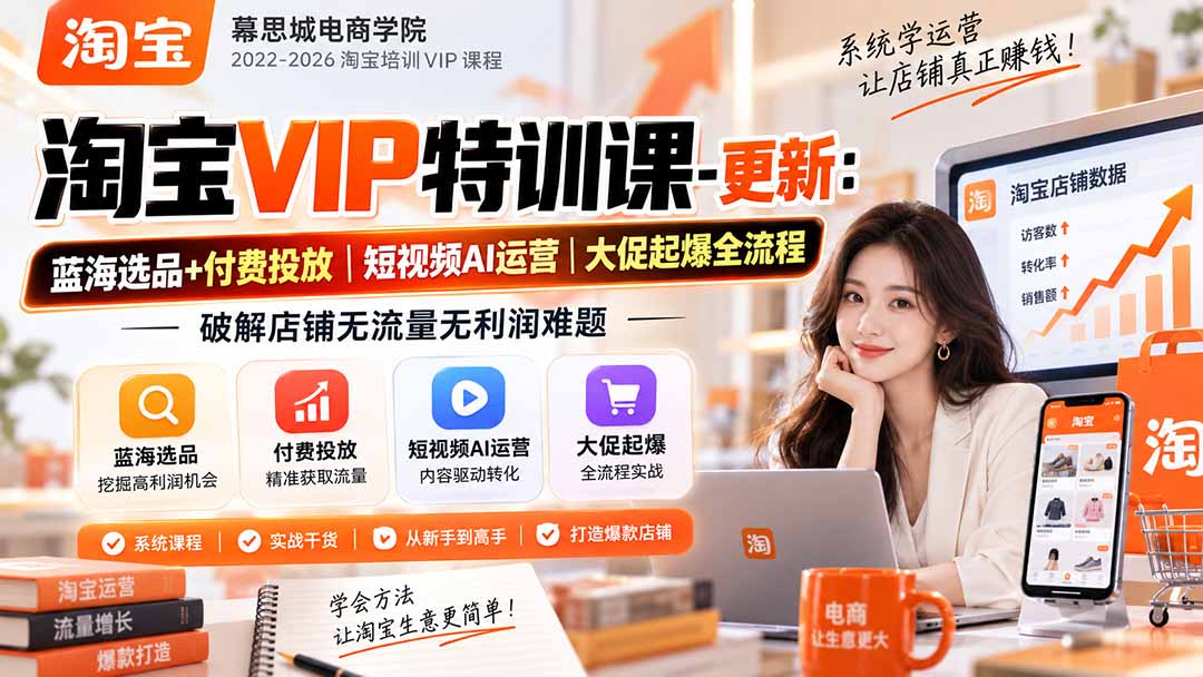 淘宝VIP特训课-更新1016:蓝海选品+付费投放|短视频AI运营|大促起爆全流程,破解店铺无流量无利润难题-鑫梵淘轻创网
