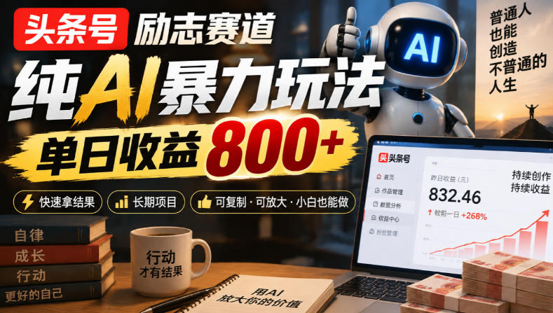头条号励志赛道,纯AI暴力玩法,单日收益800+,快速拿结果,长期项目-鑫梵淘轻创网