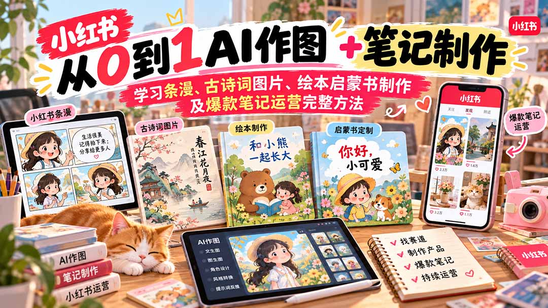2026小红书AI内容创作从0到1-更新1017:学习条漫、古诗词图片、绘本启蒙书制作及爆款笔记运营完整方法-鑫梵淘轻创网