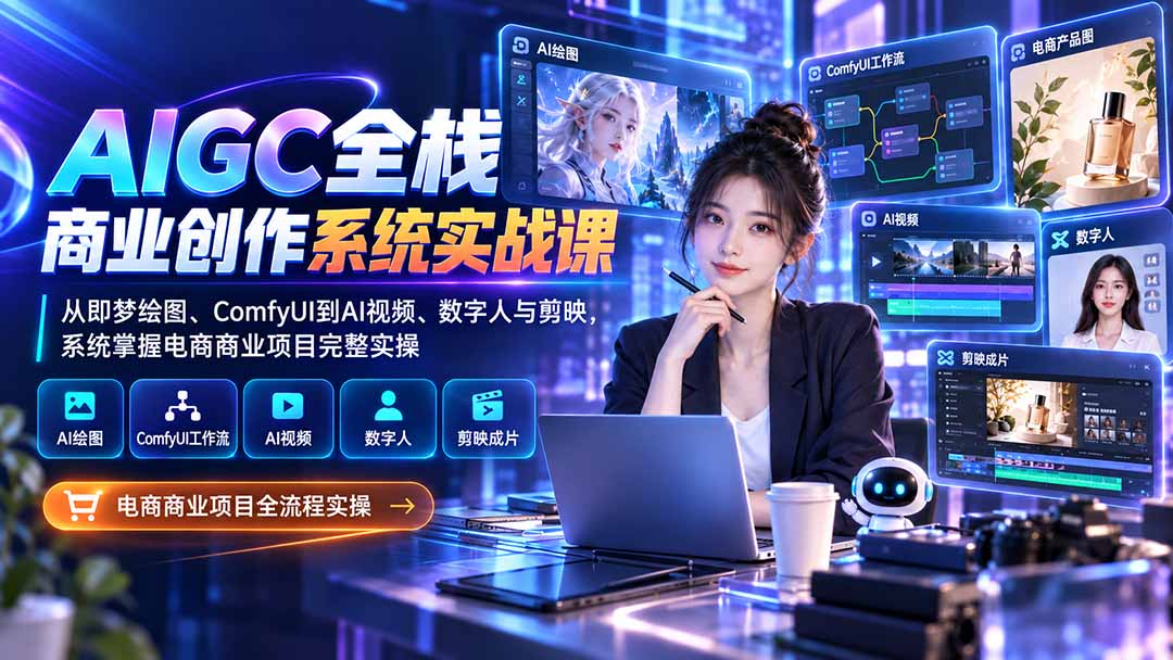 AIGC全栈商业创作系统实战课-更新1017:从即梦绘图、ComfyUI到AI视频、数字人与剪映,系统掌握电商商业项目完整实操-鑫梵淘轻创网