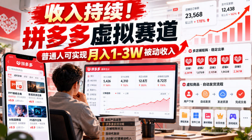 收入持续!拼多多虚拟赛道,普通人可实现月入1-3 W被动收入【揭秘】-鑫梵淘轻创网