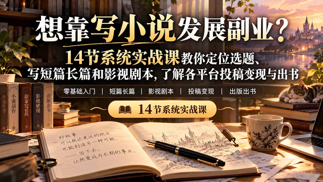 【无水印】想靠写小说发展副业？14节系统实战课教你定位选题、写短篇长篇和影视剧本，了解各平台投稿变现与出书-鑫梵淘轻创网