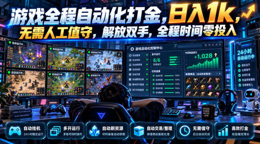 游戏全程自动化打金，日入1k，无需人工值守，解放双手，全程时间零投入【揭秘】-鑫梵淘轻创网