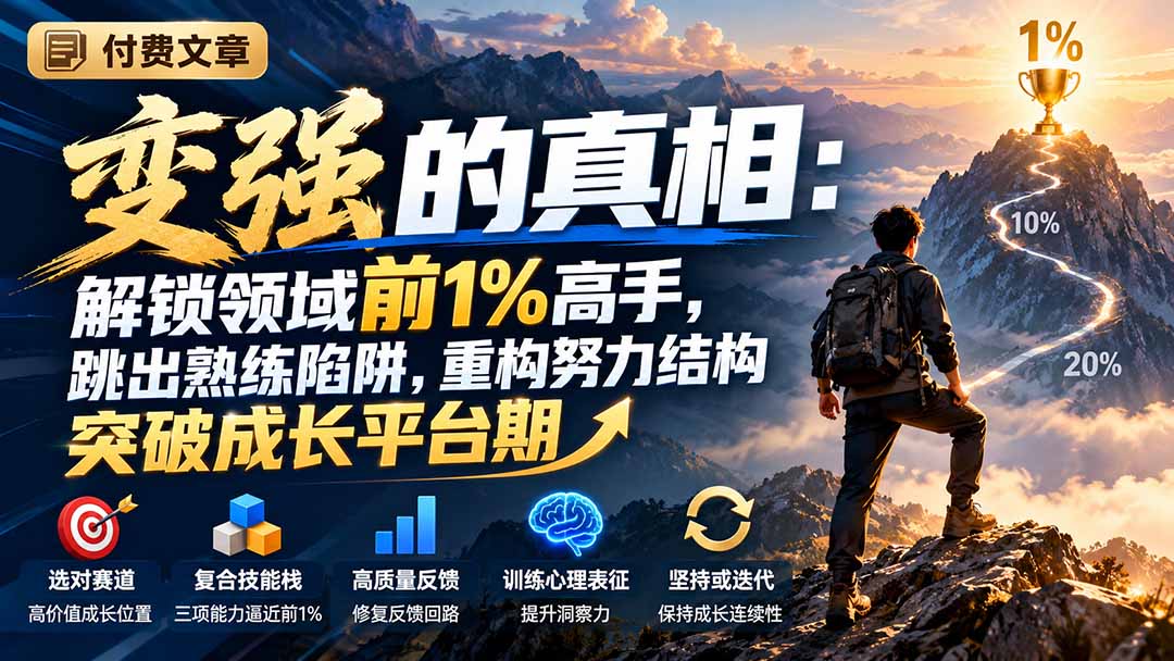 付费文章：变强的真相：解锁领域前1%高手，跳出熟练陷阱，重构努力结构突破成长平台期-鑫梵淘轻创网