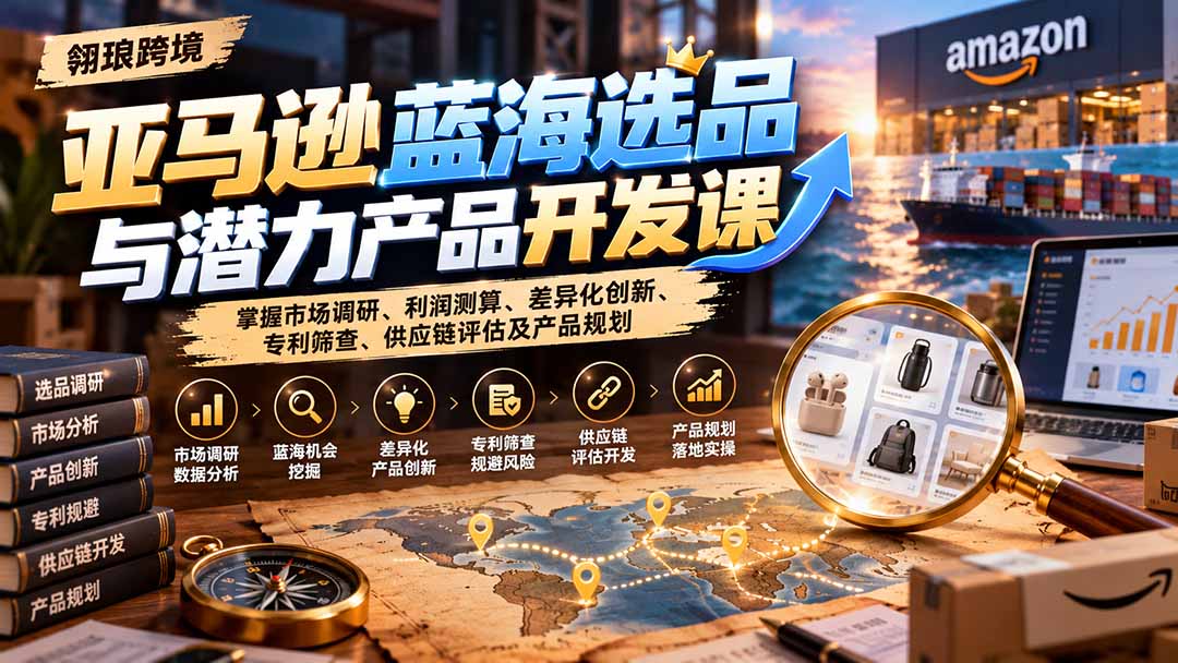 亚马逊蓝海选品与潜力产品开发课：掌握市场调研、利润测算、差异化创新、专利筛查、供应链评估及产品规划-鑫梵淘轻创网