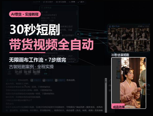Seedance2.0做短剧带货视频，无限画布工作流·7步搭完古装短剧案例·全程实操-鑫梵淘轻创网