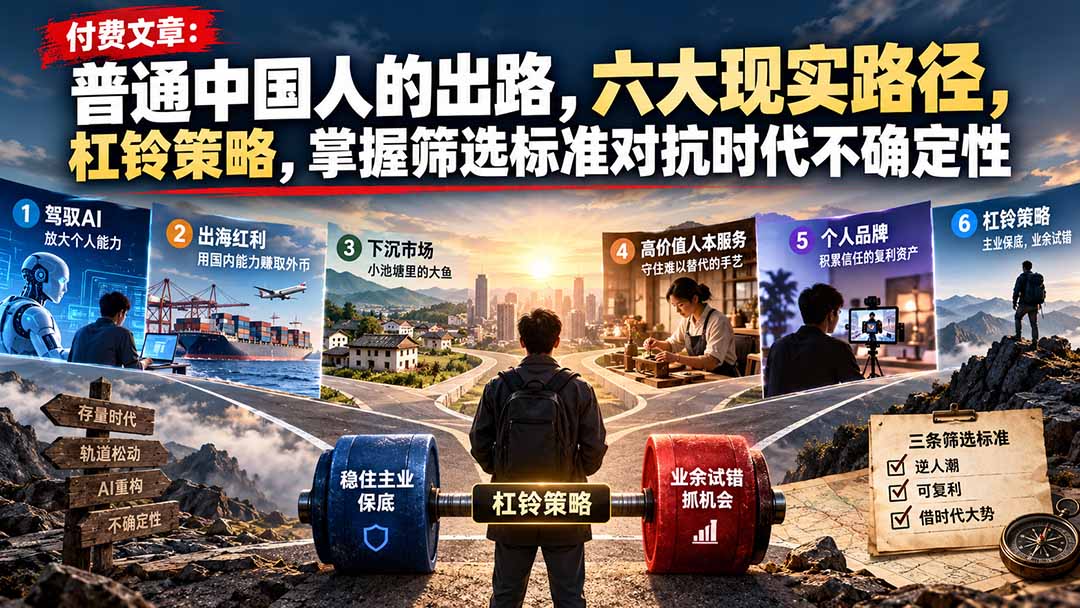付费文章：普通中国人的出路，六大现实路径，杠铃策略，掌握筛选标准对抗时代不确定性-鑫梵淘轻创网