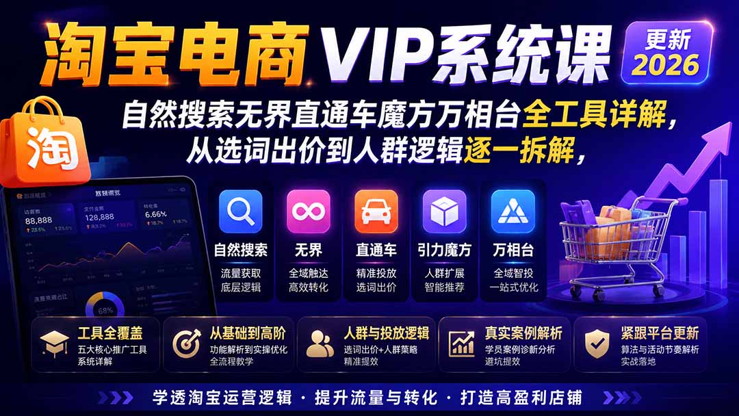 2026淘宝电商终局之战VIP课-更新1022：自然搜索+直通车+无界+精准人群，系统掌握测款动销与全店推广布局方法-鑫梵淘轻创网