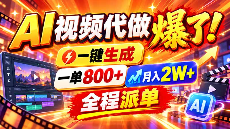 2026年底新赛道，AI视频代做一单800+，小白可做，告别打工-鑫梵淘轻创网
