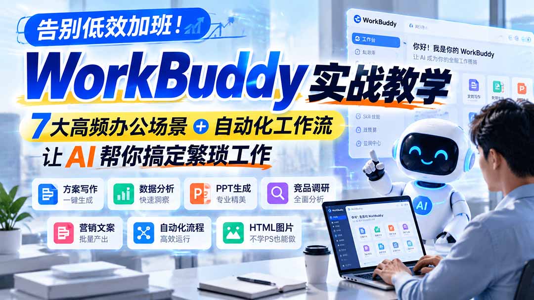 告别低效加班！WorkBuddy实战教学，7大高频办公场景＋自动化工作流，让AI帮你搞定繁琐工作-鑫梵淘轻创网