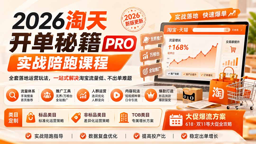 2026淘天开单秘籍PRO实战陪跑课程-更新1023：全套落地运营玩法，一站式解决淘宝流量低、不出单难题-鑫梵淘轻创网