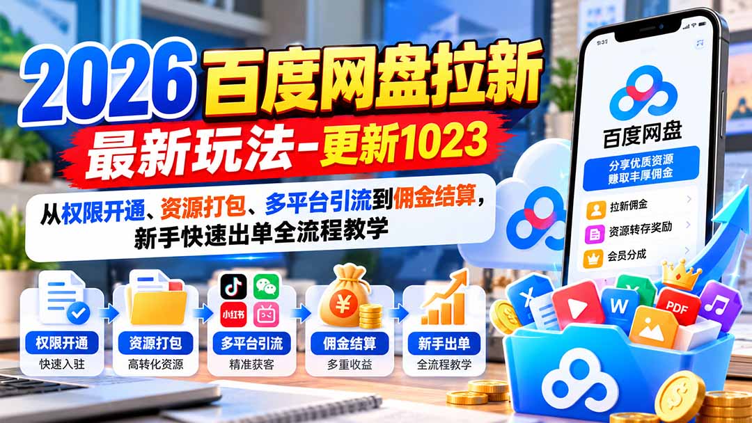 2026百度网盘拉新最新玩法-更新1023：从权限开通、资源打包、多平台引流到佣金结算，新手快速出单全流程教学-鑫梵淘轻创网