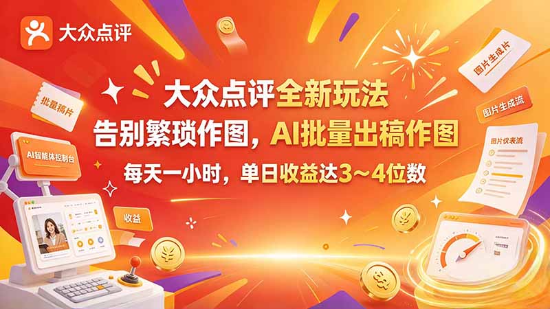 大众点评全新玩法，不用繁琐作图，AI 批量出稿作图，每天一小时，单日收益达 3～4 位数-鑫梵淘轻创网