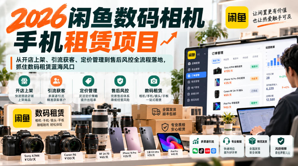 2026闲鱼数码相机手机租赁项目,从开店上架、引流获客、定价管理到售后风控全流程落地,抓住数码租赁蓝海风口-鑫梵淘轻创网