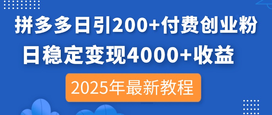 （14217期）拼多多日引200+付费创业粉，日稳定变现4000+收益，2025年最新教程-鑫梵淘轻创网