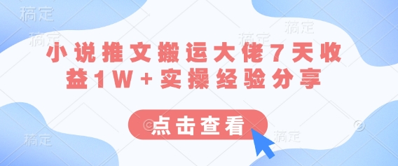 小说推文搬运大佬7天收益1W+实操经验分享-鑫梵淘轻创网