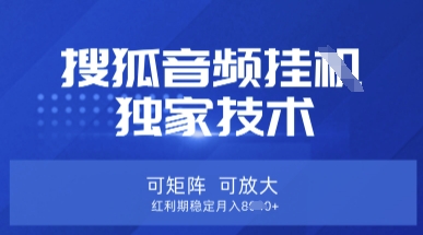 【搜狐音频挂G】独家技术，可矩阵可放大，红利期稳定月入8k【揭秘】-鑫梵淘轻创网