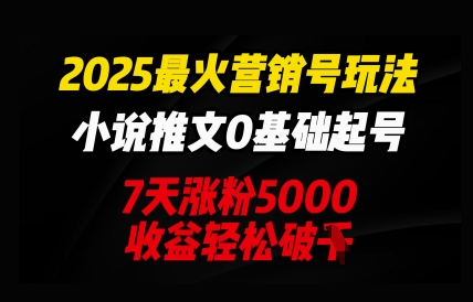 2025最火营销号玩法：小说推文0基础起号，7天涨粉5000，收益轻松破k-鑫梵淘轻创网