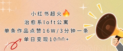 小红书超火的治愈系loft公寓，单条作品点赞16W，3分钟一条，单日变现数张-鑫梵淘轻创网