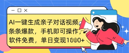 AI一键生成亲子对话视频，条条爆款，一部手机即可操作，单日变现数张-鑫梵淘轻创网
